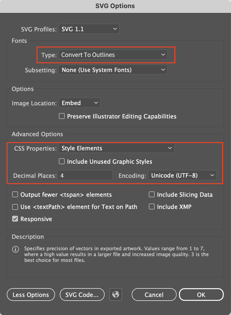 Illustrator SVG Options
